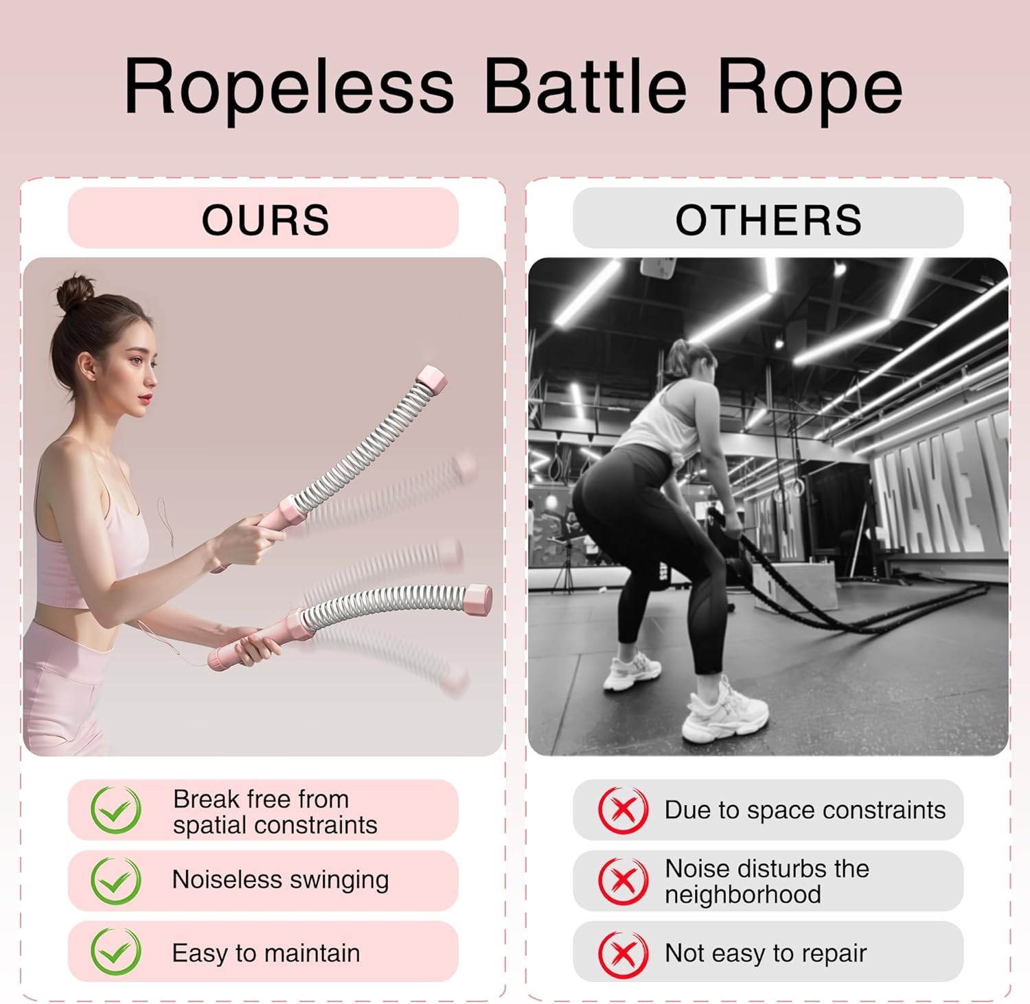 2PCS Weighted Ropeless Battle Ropes, 3.5 lbs in total, Heavy Duty Workout Rope for Home Gym with Training Poster, Portable Workout Rope for Strength Training, HIIT, Cardio, Non-Slip Grip, Fitness Equipment for Men & Women