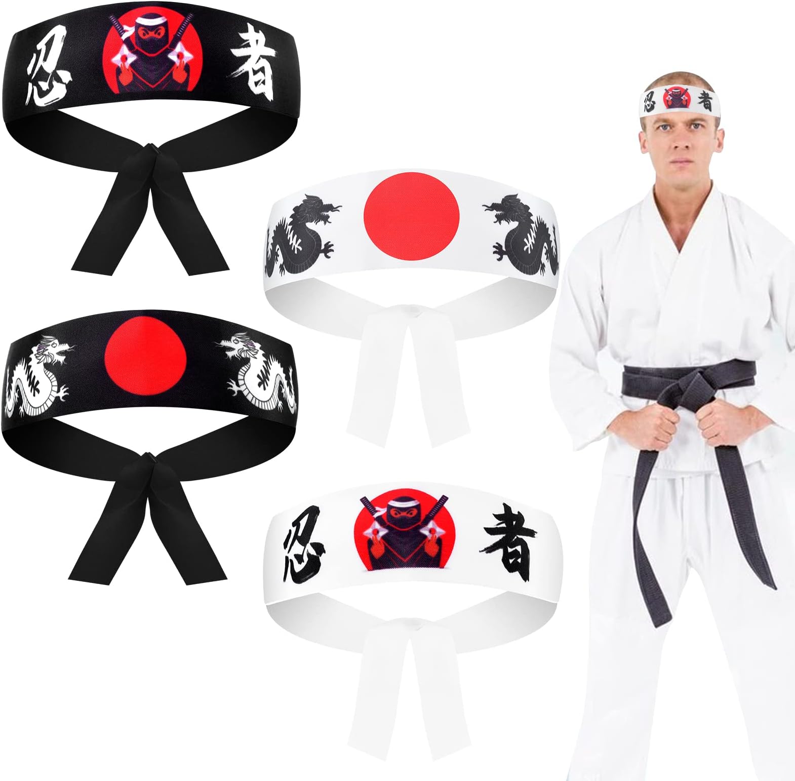 24 Pieces Japanese Headband Samurai Headband Ninja Headbands Ninja Warrior Headbands Sushi Chef Bandana for Karate Sports Cooking Kitchen Costume Supply