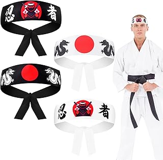 24 Pieces Japanese Headband Samurai Headband Ninja Headbands Ninja Warrior Headbands Sushi Chef Bandana for Karate Sports Cooking Kitchen Costume Supply