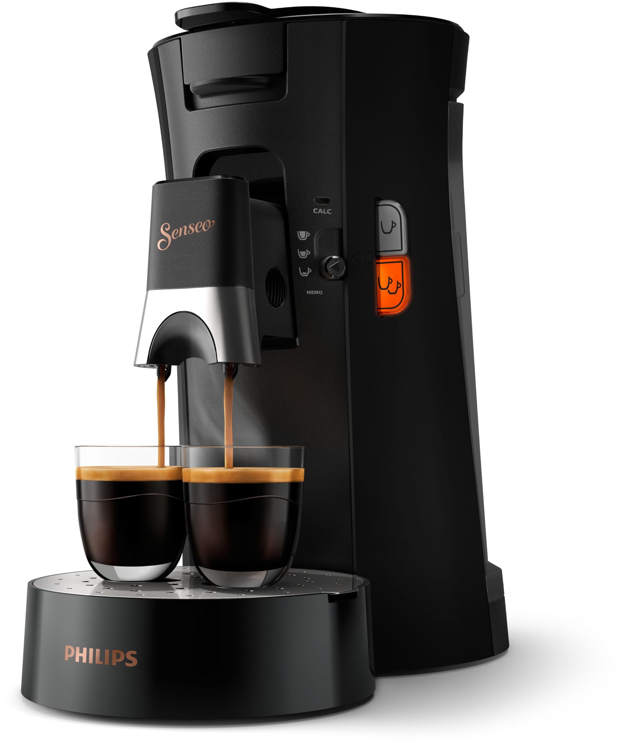 Philips Domestic Appliances Senseo Select CSA240/60 Kaffeepadmaschine - Kaffeestärkewahl Plus, Memo-Funktion, aus recyceltem Plastik, schwarz