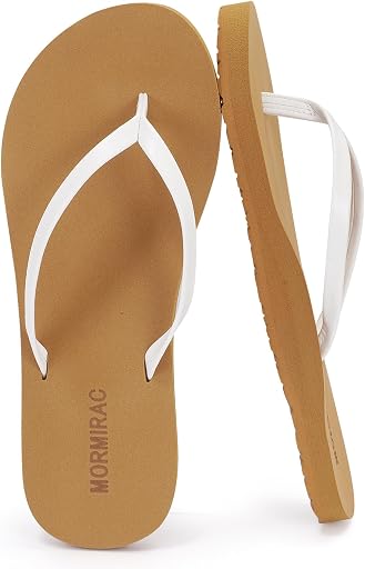 MORMIRAC Womens Slim Leather Comfortable Flip Flops Summer Beach Thong Sandals Arch Support Non Slip