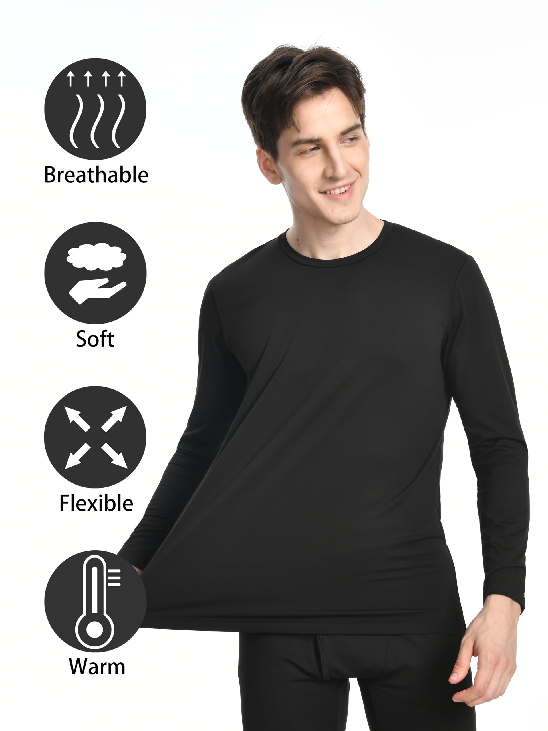 Nutria Maglia Termica Uomo Manica Lunga Pacco da 2, Maglie Termiche con Interno in Pile Girocollo, Biancheria Intima Termica Camicie Foderate in Pile per l'inverno Leggera Sci Corsa Ciclismo U07A
