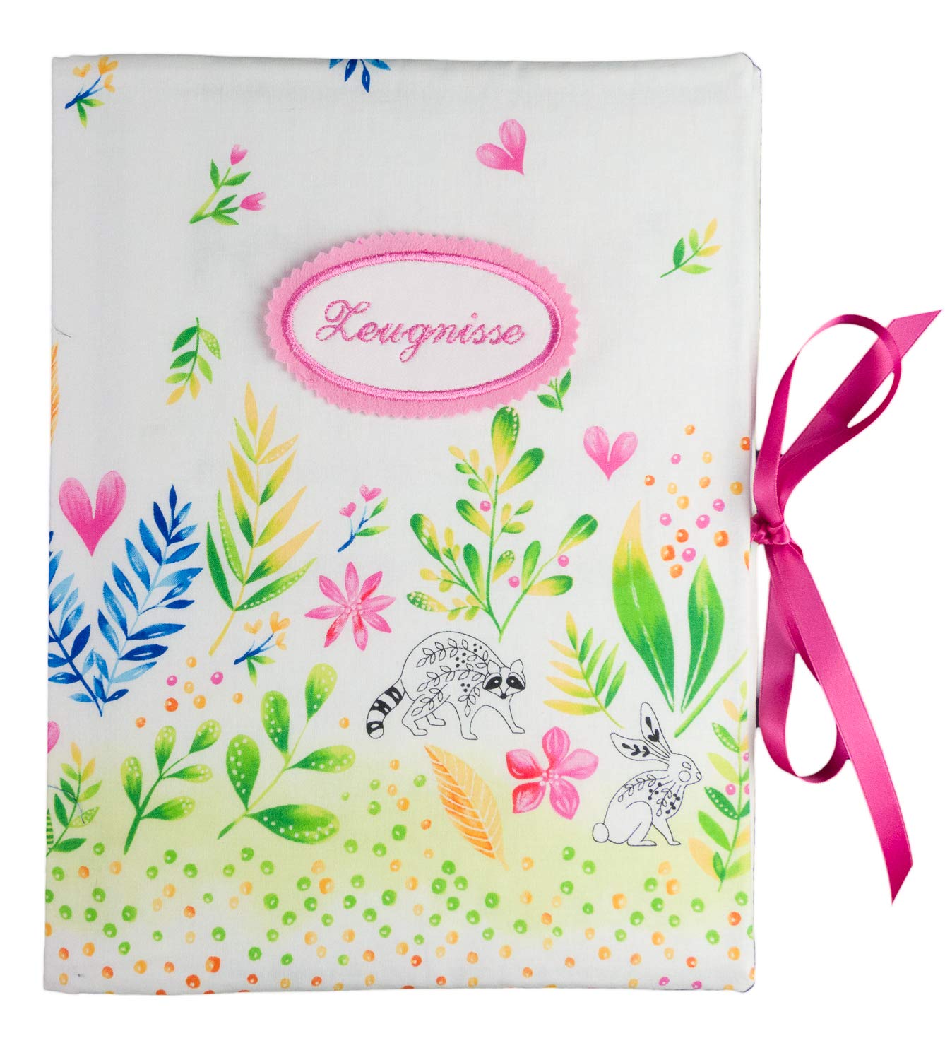 bettina bruder - Zeugnismappe DIN A4 - innen 30 Sichthüllen - Blumenwiese Tiere weiß rosa pink
