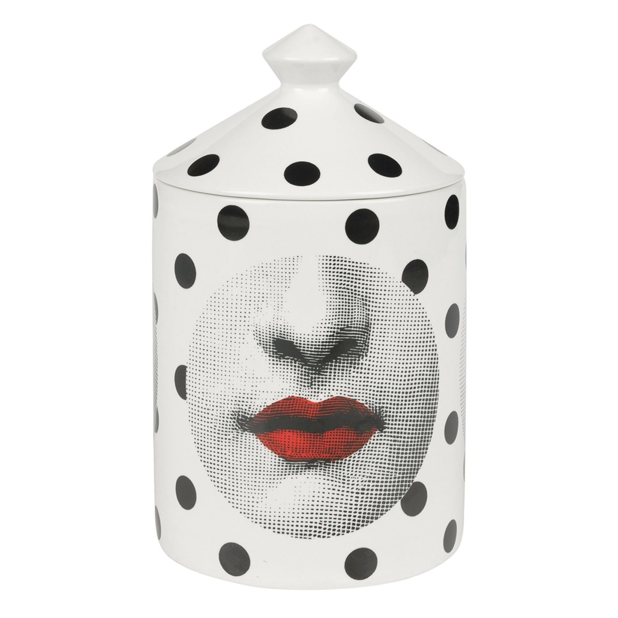 Alphadesignluxe Women's Black Dots Decorative Candle Holder Handcrafted Aromatherapy Candle Jar Italian Designer Décor Fashionable Tabletop Vase Modern Art Face Eyes Lips Centerpiece. (Black Dots)