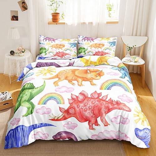 CVHOUSE Ropa de cama de dinosaurio para niños, tamaño individual, funda de edredón, juego de cama (1 edredón, 2 fundas de almohada)