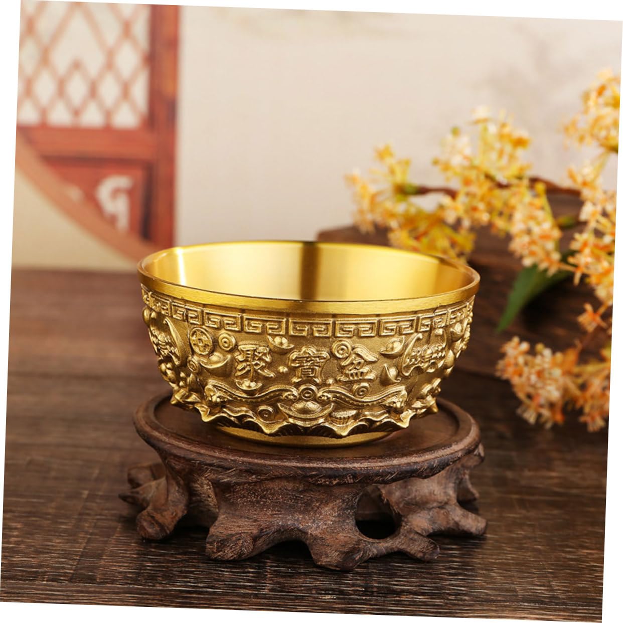 Amosfun Bol Laiton De Décoration Bassin De Trésor Laiton Élégant Accessoire De Bureau Feng Shui Pour Offrir Décorer