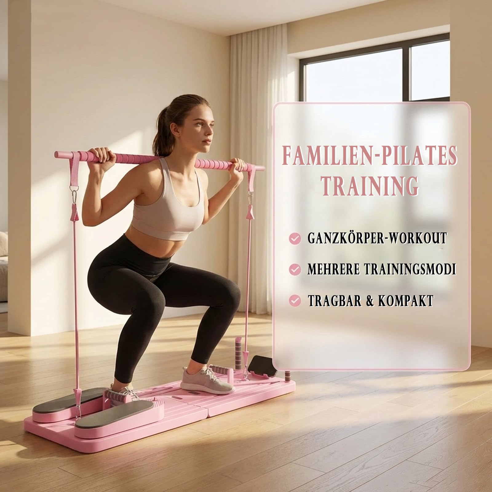 Pilates Board Faltbarer, Pilates Reformer Maschine & Hometrainer, Fitnessgeräte für Zuhause, Multifunktionales Pilates Set mit verschiedenem Zubehör