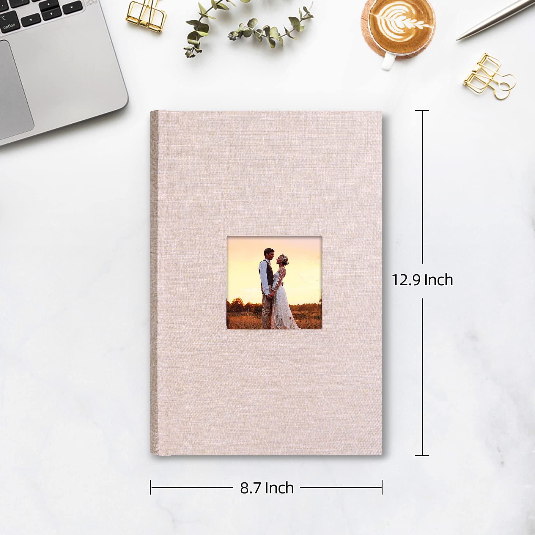 Mublalbum Álbum de fotos de 4 x 6 con 300 fotos, funda de lino con áreas de notas, libro de fotos para bodas, familiares, vacaciones, color beige