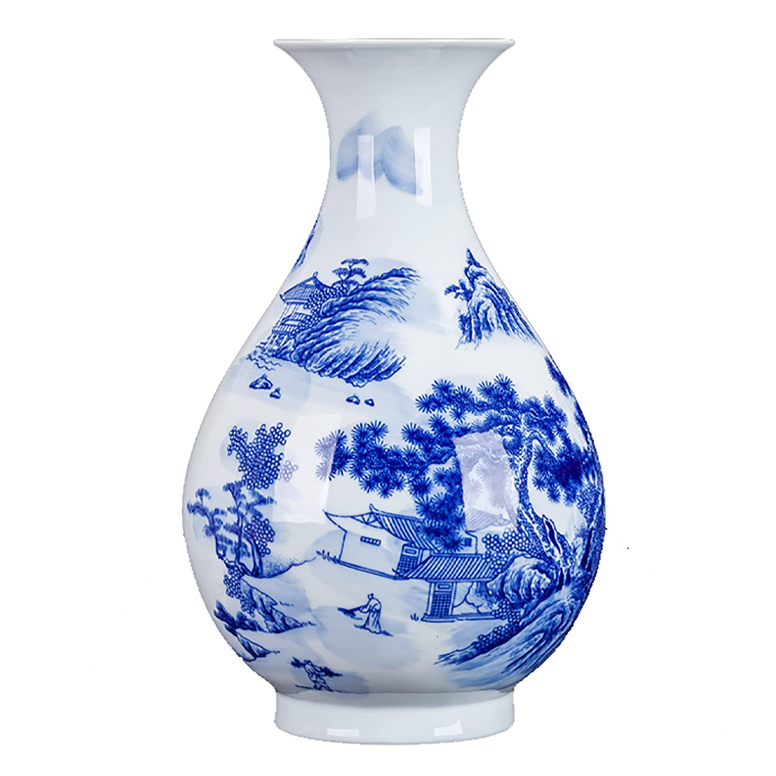 Vase bleu et blanc en porcelaine véritable de Jingdezhen artisanale