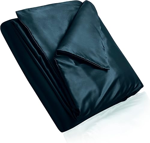 Miniatura 10 de Homiest Funda de edredón de 90 x 90 pulgadas para manta con peso, funda de edredón de satén rosa rubor con 8 lazos, funda de edredón sedosa y