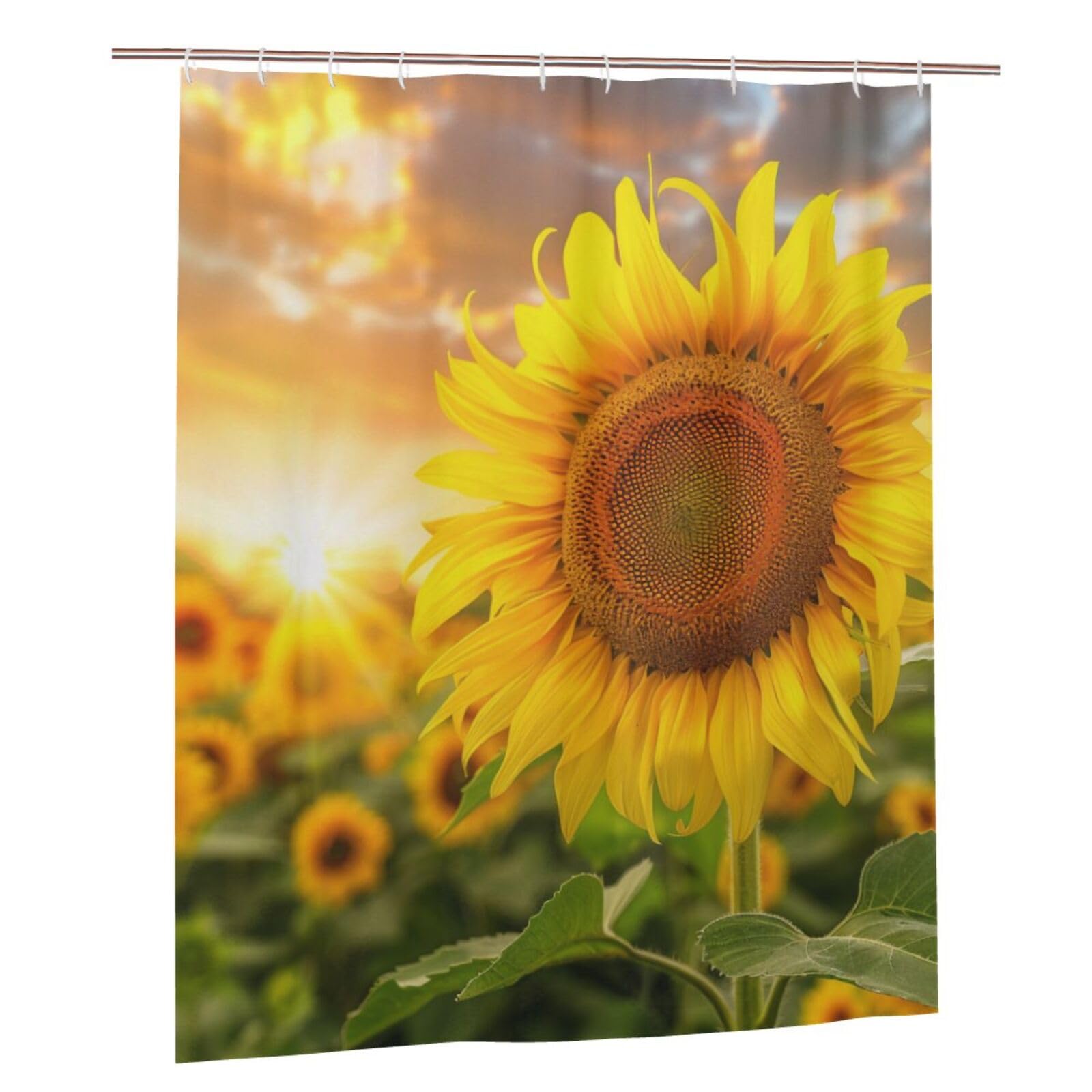 BWWHCCTI Sunflower Printed Shower Curtain With 12 Plastic Hooks Opaque Quick Drying Waterproof Shower Curtains Sets For Bathroom 152x183 Cm