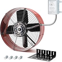 Vent Attic Fan with Adjustable Thermostat, 15" Gable Mount Ventilation Exhaust Fan 1300 CFM, 1075 RPM, 1850 SQ. FT. Attic Ventilator Red for Gable, Shed, Home