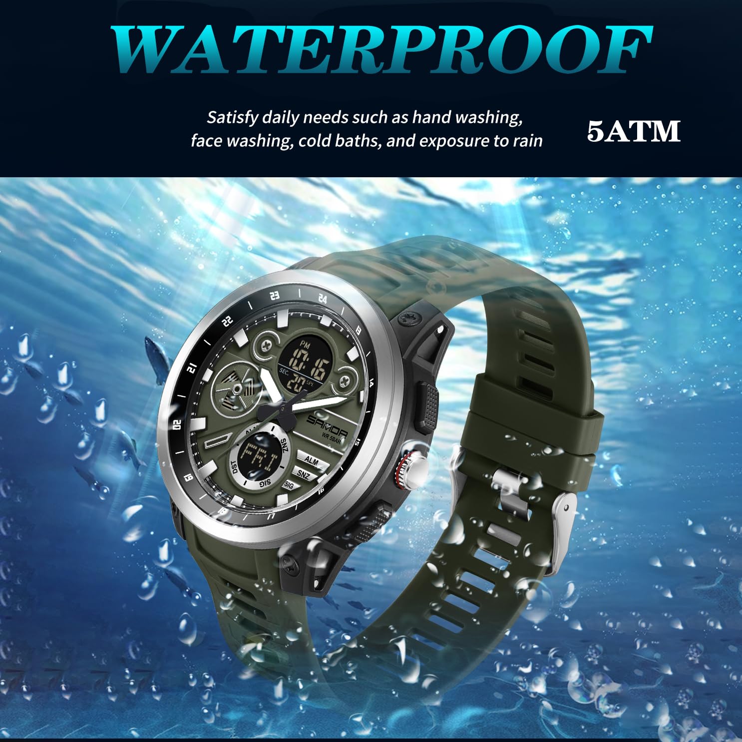 KXAITO Reloj deportivo de acero inoxidable para hombre, reloj militar para exteriores, cronómetro LED, digital, electrónico, grande, pantalla doble, impermeable, táctico, para hombre