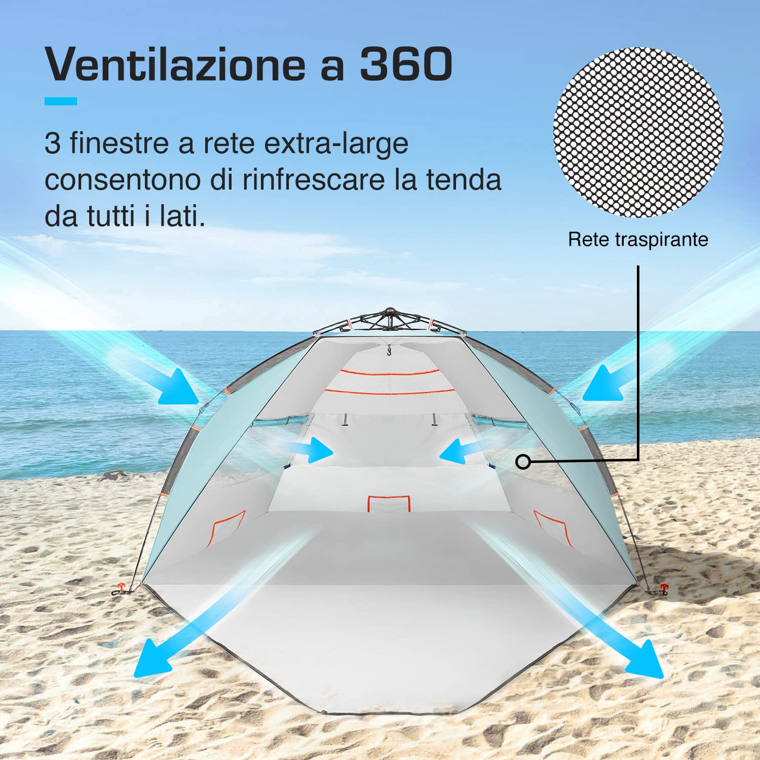 Active Era Tenda da Spiaggia di Lusso - Tenda da Sole per 3-4 Persone con Tecnologia Easy Pitch e Protezione Solare UPF 50+ - Pop-Up e Leggera