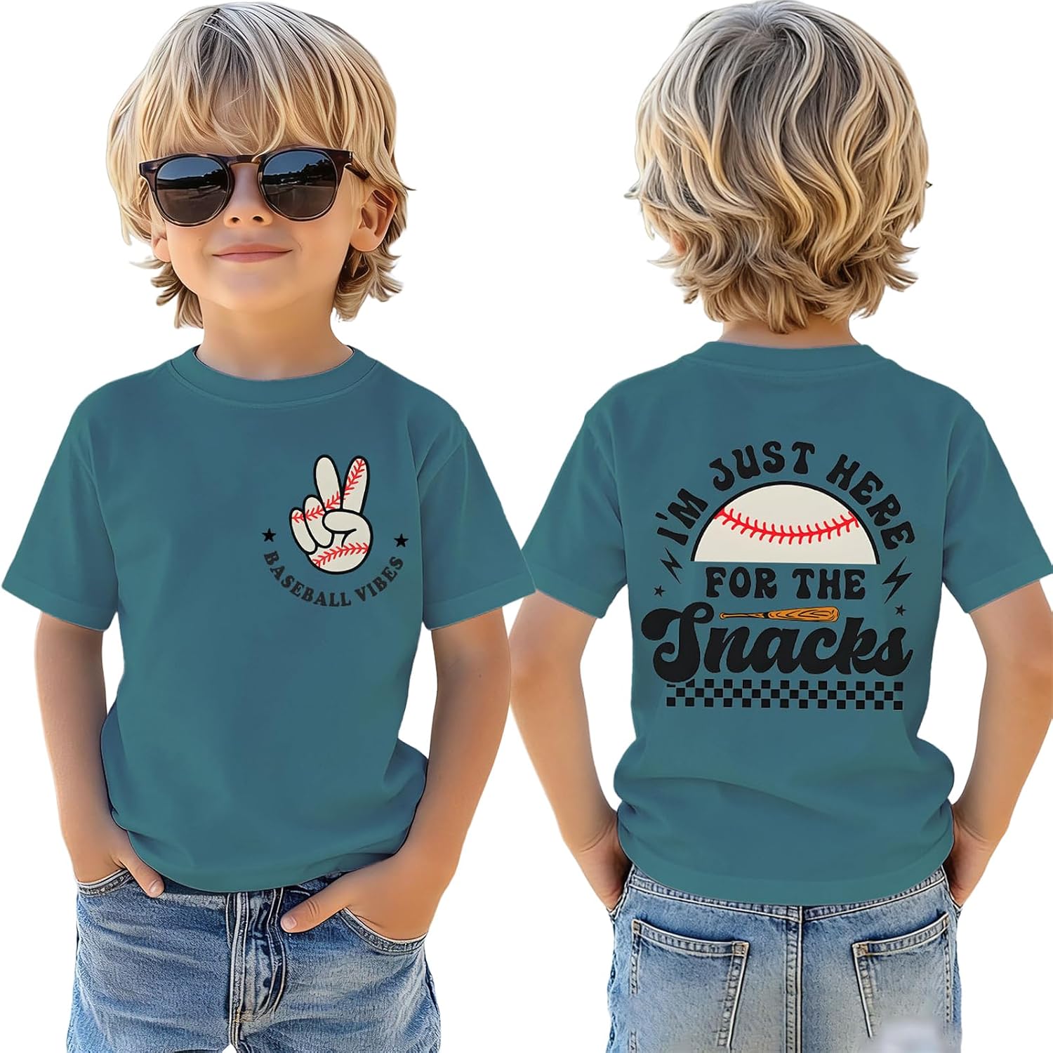 Toddler Boys Baseball Shirts Kids Funny I'm Just Here for The Snacks T-Shirt Summer Tees Short Sleeve Game Day Tops