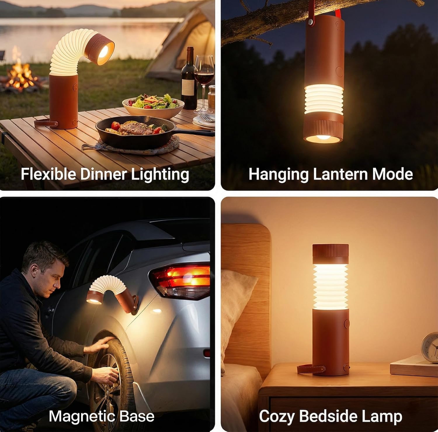 OOWOKS Kabellose Klappbarr Tischlampe Aufladbar, IP65 Wasserdichte Camping LED Lampe mit 4000mAh Akku 2-in-1 Leselicht & Nachtlicht Tragbare Campinglampe Mit stufenloser Dimmfunktion für Outdoor Zelt