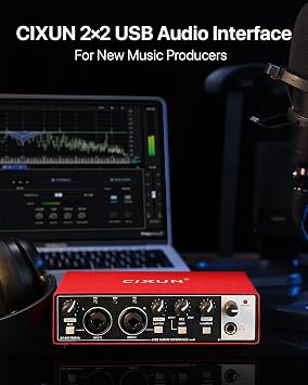 2x2 USB-C Audio Interface for PC/Mac Recording, 24-bit/192kHz, Dual TS/XLR Inputs, +48V Phantom Power, Studio/Podcast/Streaming(Matte Red)