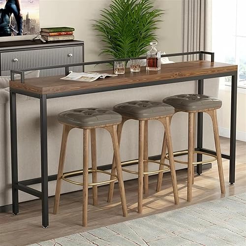 Miniatura 2 de BNNP Mesa alta de barra alta para el hogar, sala de estar, cocina, mesa de bar de hierro forjado contra la pared, mesa de bar excluyendo sillas,