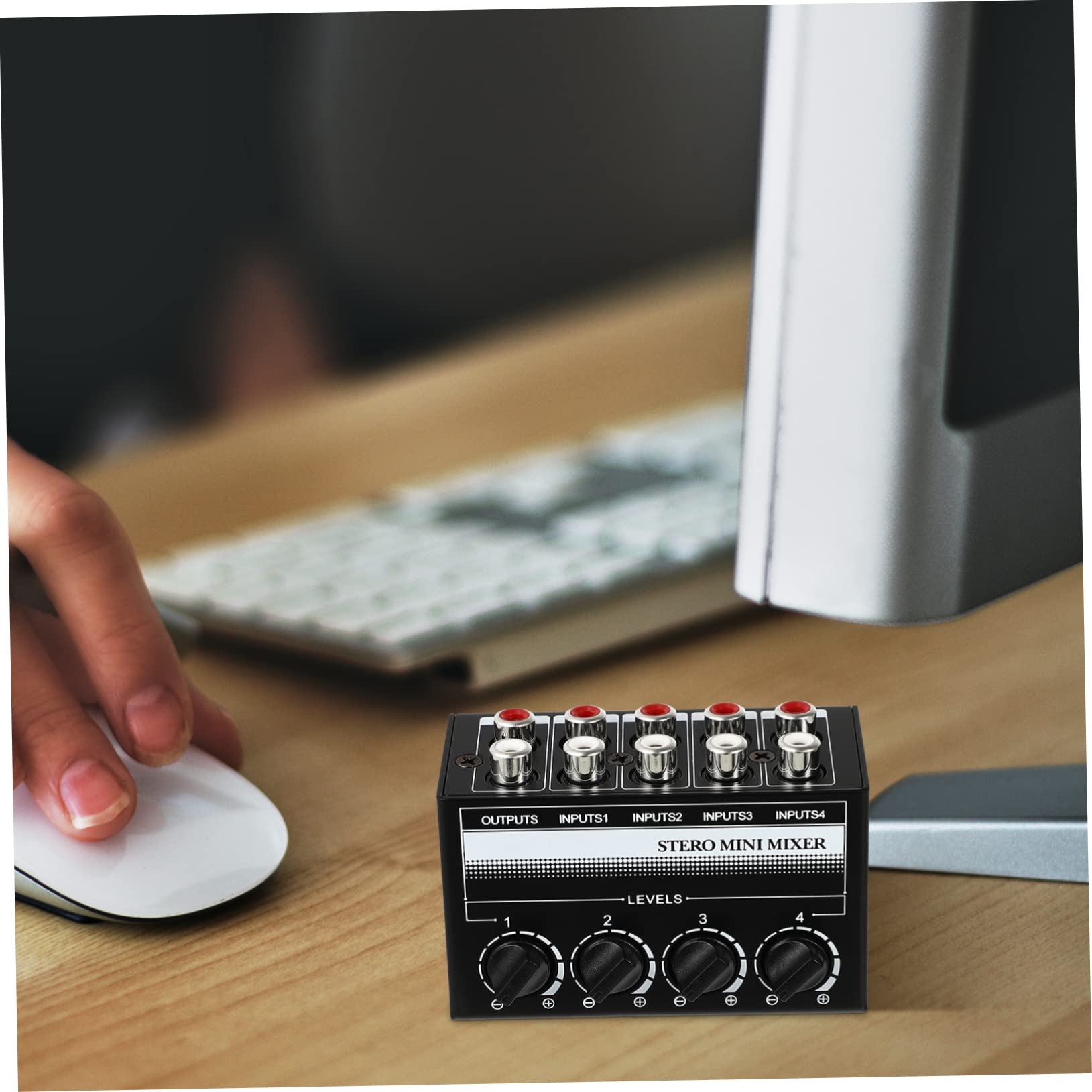 GOOHOCHY Stereo Mini Mixer 4-channel Audio Mixer Passive Sound Controller Made of Iron for Phone Laptop