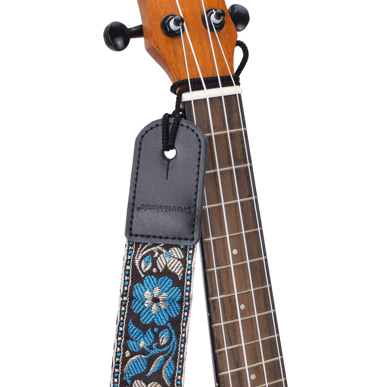 CloudMusic Wysokiej jakości regulowany pasek ukulele Hootenanny w stylu hootenanny wytrzymały bawełniany i prawdziwa skóra łatwe wkręcanie końcówka i koronkowy krawat 132 cm x 4 cm artystyczny kwiat wzór