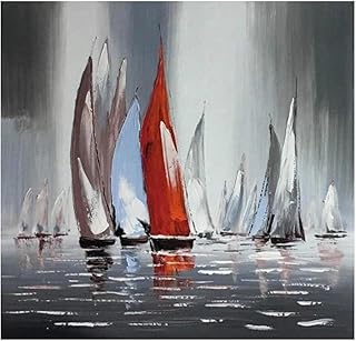 HONGC Quadro su Tela Quadro Astratto Quadro su Tela Quadro Dipinto su Tela Quadro Astratto Barche a Vela sul Fiume Quadro per la Decorazione Domestica Moderna 50x50cm/19,6