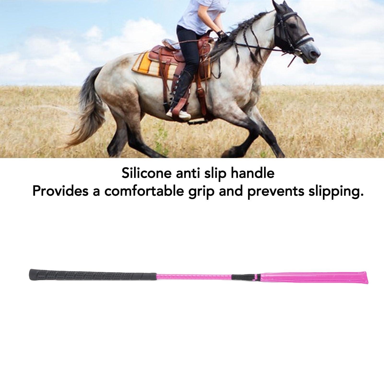 Bewinner Frustino per Equitazione - Pelle Verniciata da 65 Cm con Manico in Silicone Antiscivolo per Allenamento Equestre, Corse, Dressage Ed Equitazione