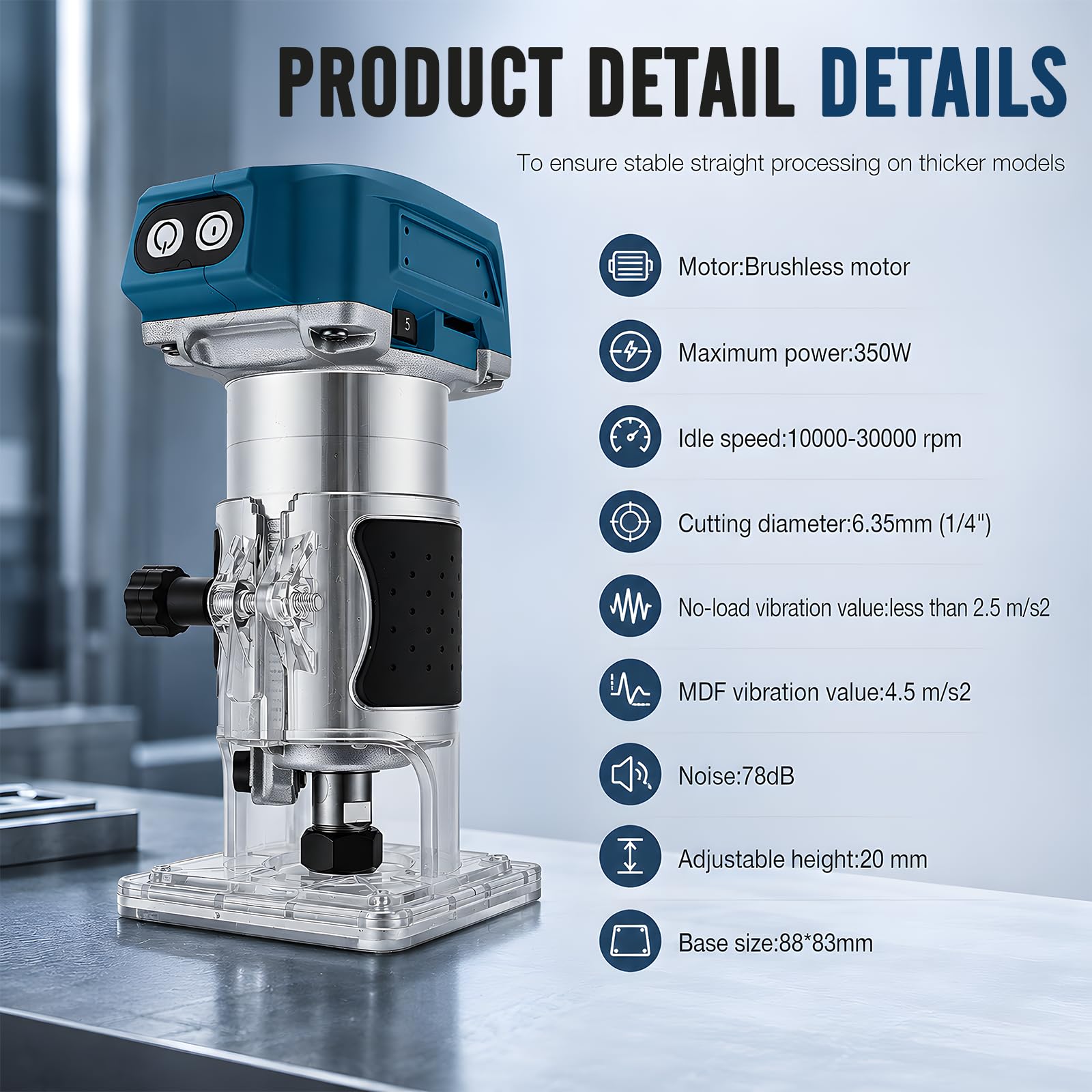 Fresadora con batería compatible con batería Makita de 18 V, 800 W, recortadora sin escobillas, fresadora de cantos, 5 marchas, 30000 rpm, batería eléctrica, fresa de madera para carpintería, 6/6,35/8