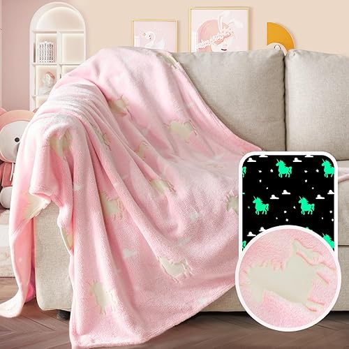 Touchat Manta de dinosaurio que brilla en la oscuridad, manta de franela suave y acogedora para cama, sofá, regalos únicos para niños y niñas en
