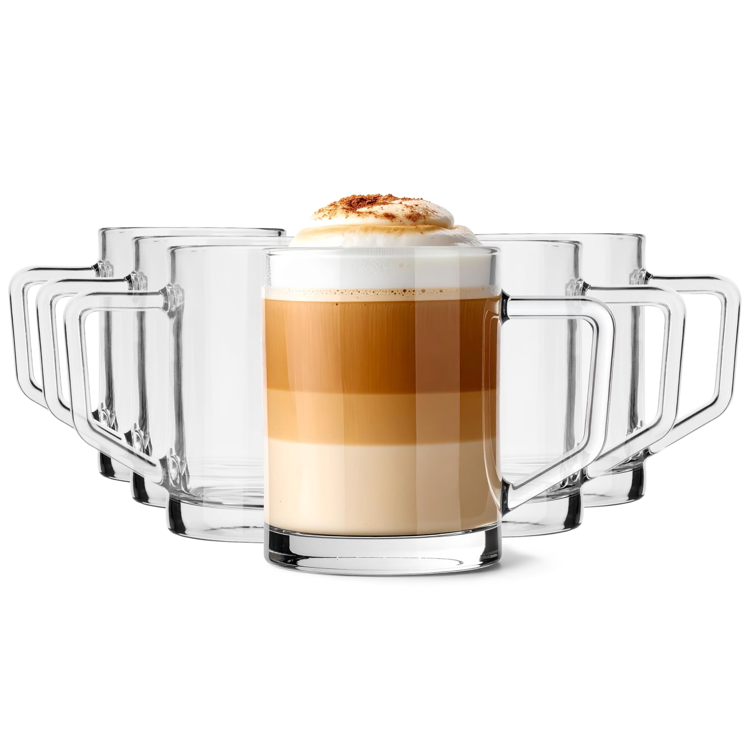 Glasmark KROSNO 1992 Set of 6 Glasses for Cappuccino Latte Tea – Transparent with Handle and Thick Bottom 270 ml