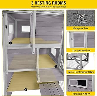 Akinerri Outdoor Cat House Catio 4 Tiers Cat Enclosures 177.8cm H 195.6cm L Large Cat Cage for Outdoor Indoor Cats Weatherproof Roof 3 Resting Rooms 3 Platforms 5 Windows, ‎grey