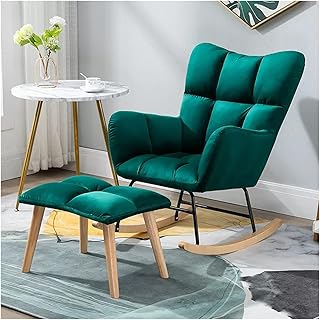 Modern Rocking Chair Glider with Ottoman for Nursery Comfortable High Backrest and Armrests Upholstered Accent Chair for Living Room Green