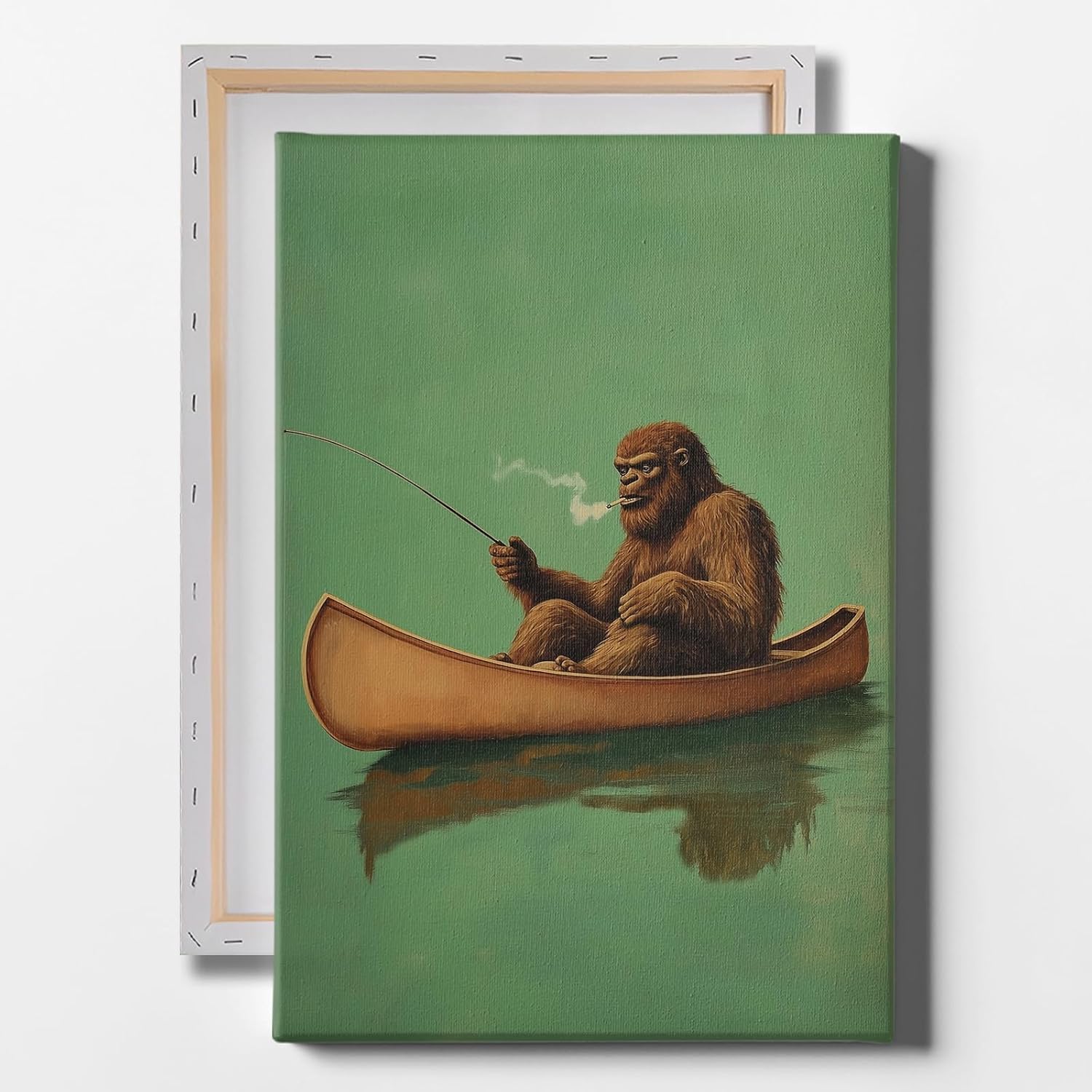 XBUMHOAL Cat On Toilet Wall Art Bathroom Canvas Animals On Toilet Poster Smoking Cat Picture Cats Sitting Wall Art Funny Animal Paintings Bathroom Cats Print Funny kitty Artwork Room 16x24inch Frame