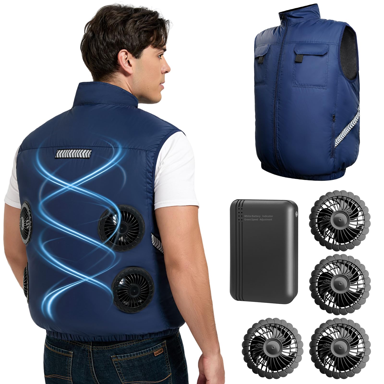 Foiueyga Cooling Vest for Men, Reflective Cooling Gilet with 4 fans, Electric Air Conditioned Jacket for Summer Outdoor Activities and Work