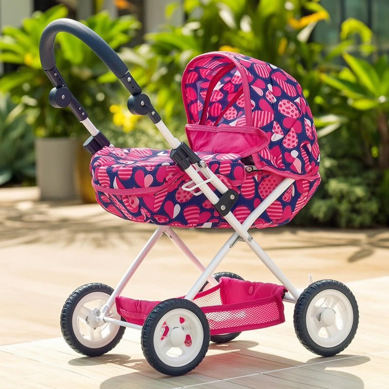 Sharplace Cochecito de Muñecas Carrito de Muñeca Silla de Juguete Cuna Paseadora para Muñecas con Estructura de Hierro y Ruedas, Cochecito De Muñeca FL9138 Bolsa De PE con Cabecera De Tarjeta