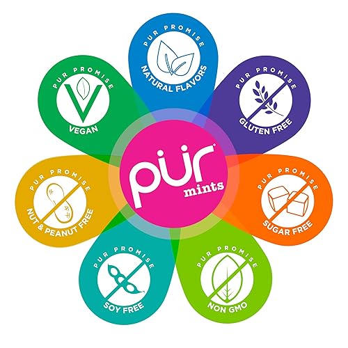 Miniatura 5 de PUR Mentas  Mentas sin aspartamo  Hechas con xilitol  Sin azúcar, veganas, sin gluten y aptas para dieta cetogénica  Mentas naturales con sabor a