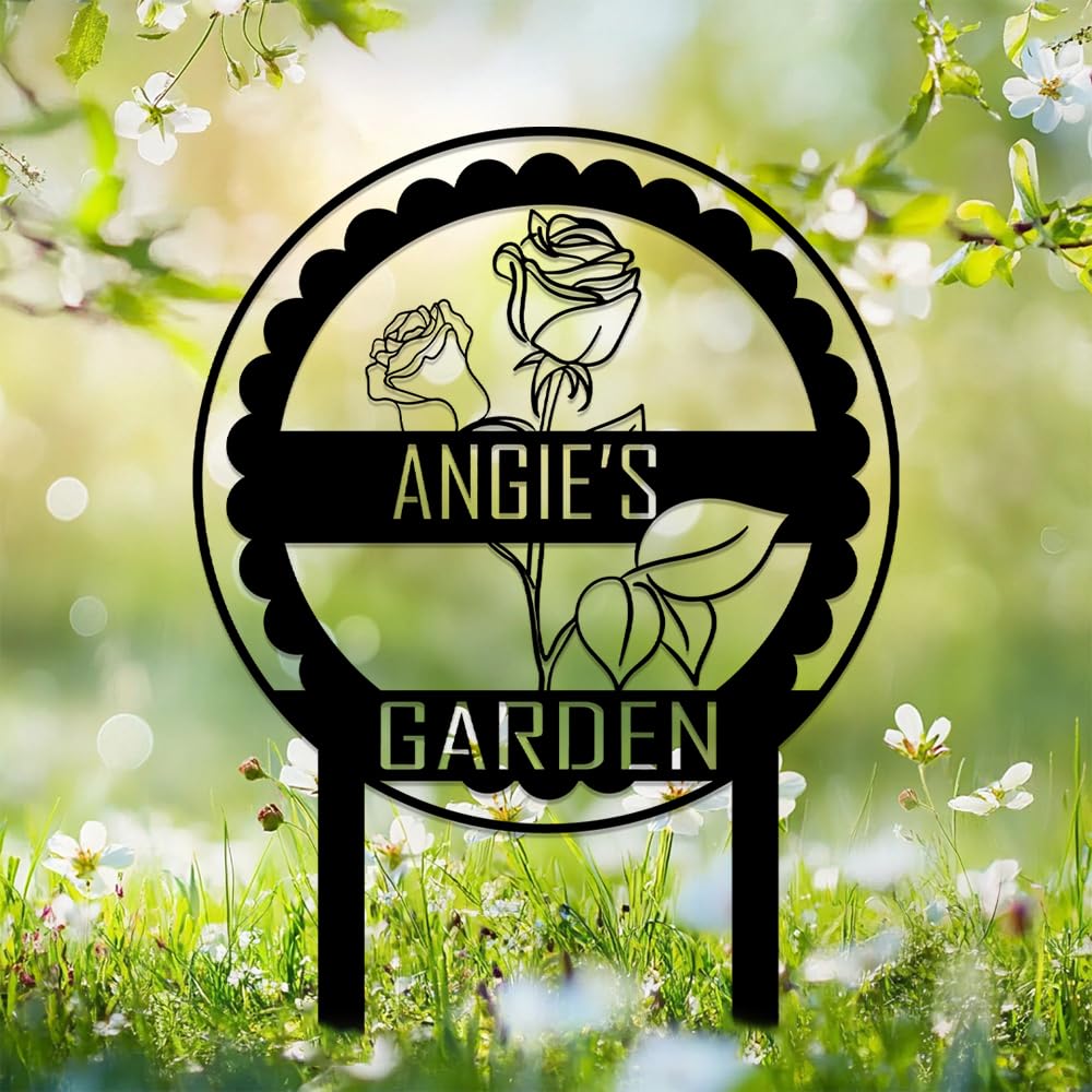 Custom Garden Sign with Stake for Outside,Personalized Gardener Name Signs Welcome Plaque,Outdoor Flower Metal Marker Decor Customized for Mother's Day,Gardening Gifts for Front Door Yard Lawn Patio
