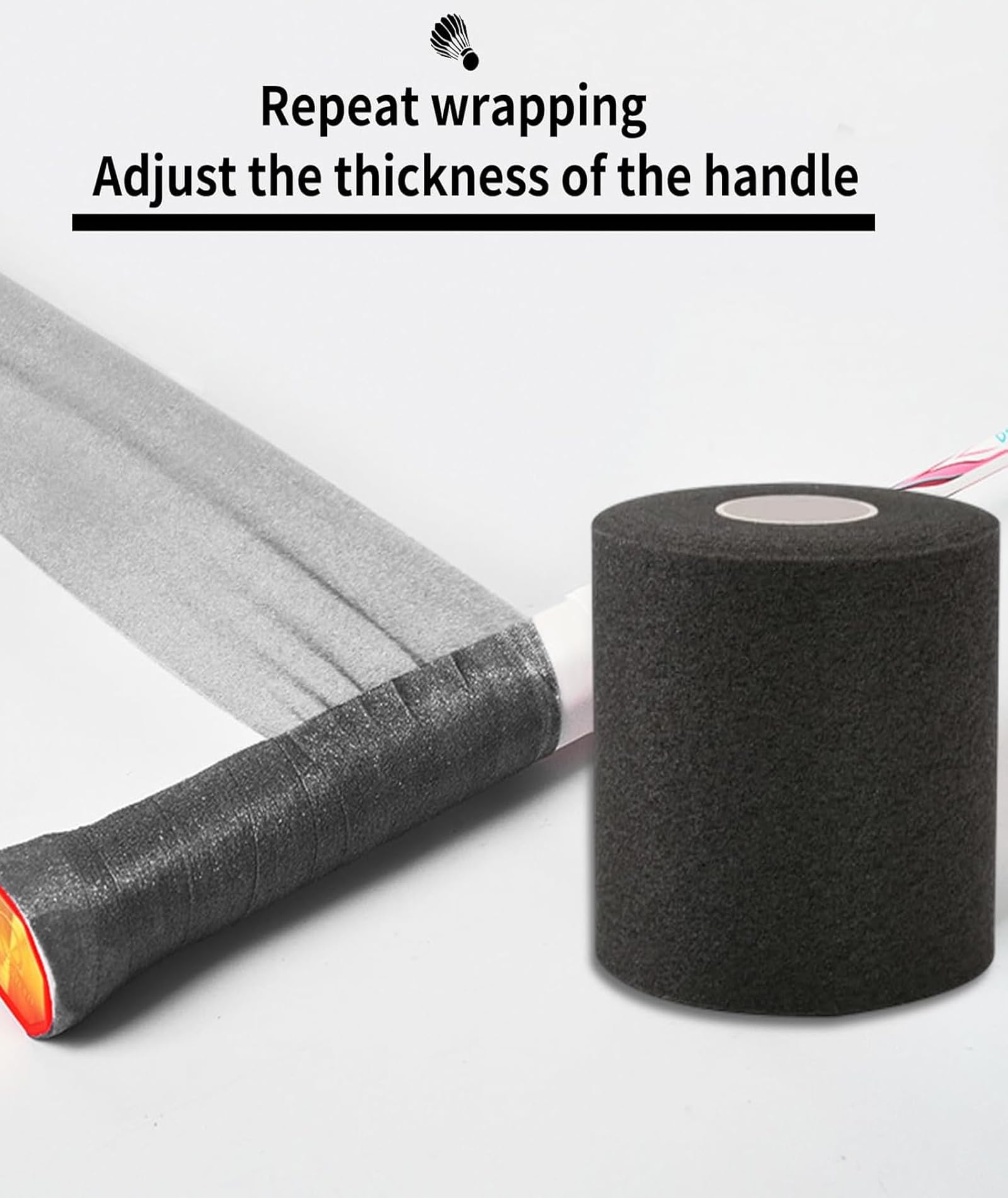 GODSDWARES Badminton Grip Tape, Cushion Wrap For Badminton Grip, Badminton Grip Roll Pre-Wrap Sports Tape 10 m × 70 mm Black