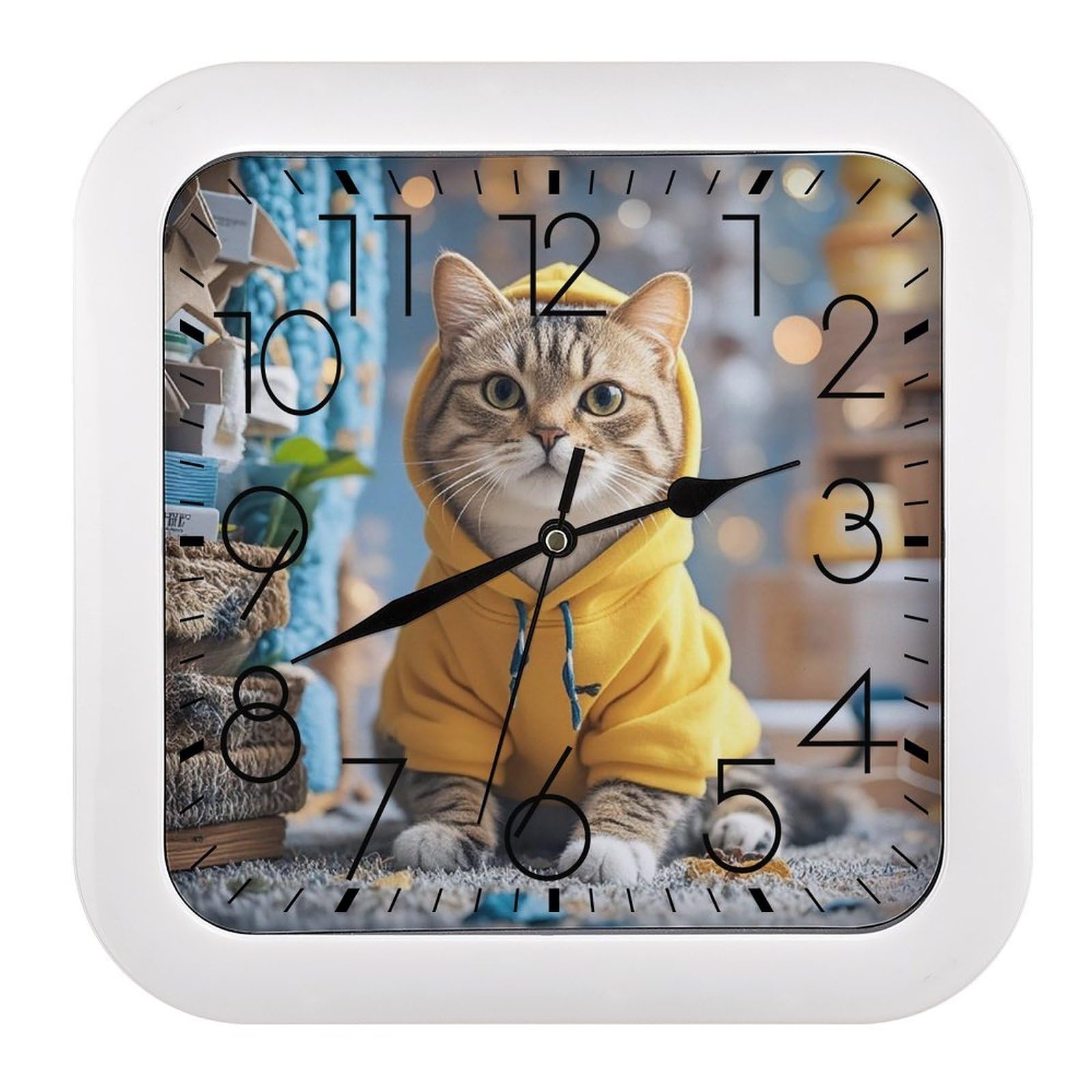 Horloge murale sans tic-tac chat jaune pour travailler sans bruit