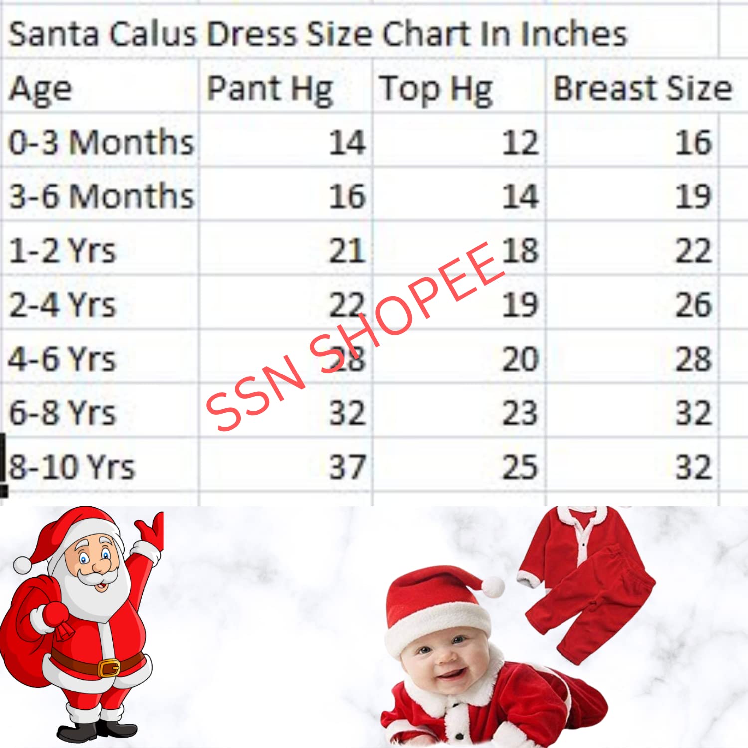 SSN SHOPEE Santa Claus Costume Dress for Kids Christmas Costumes Velvet (3-6 Months) 1