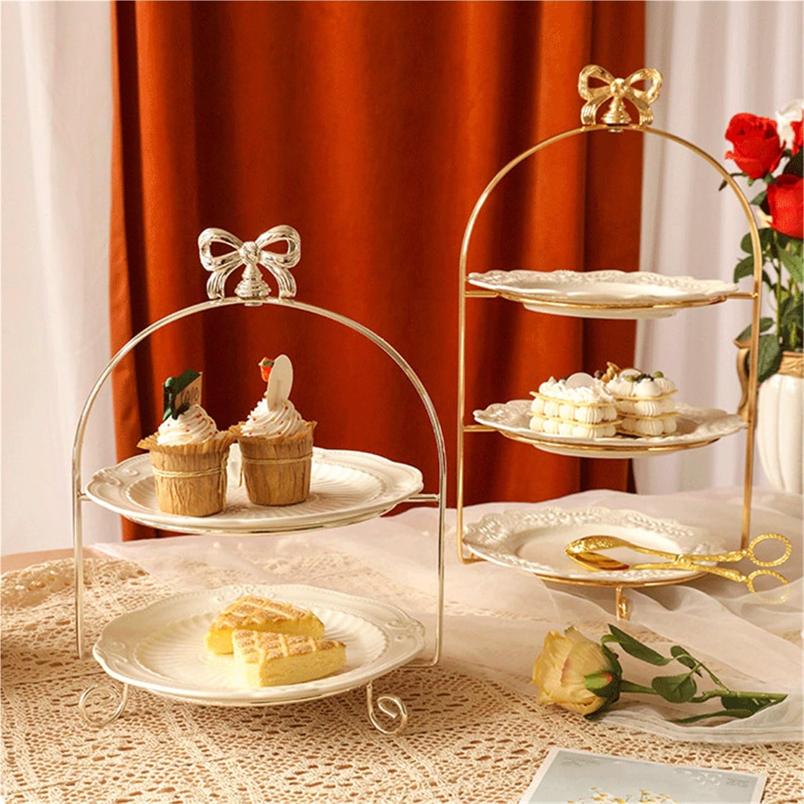 Té de la tarde Soporte for pasteles de exhibición postres varios niveles dorado(Gold,Pequeño)