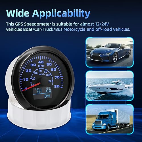 Miniatura 3 de Juego de 6 calibres de 7 colores, 3-38 pulgadas, 3.346 in, velocímetro GPS 80 MPH120 KMH y tacómetro, medidor de presión de aceite de 2-116