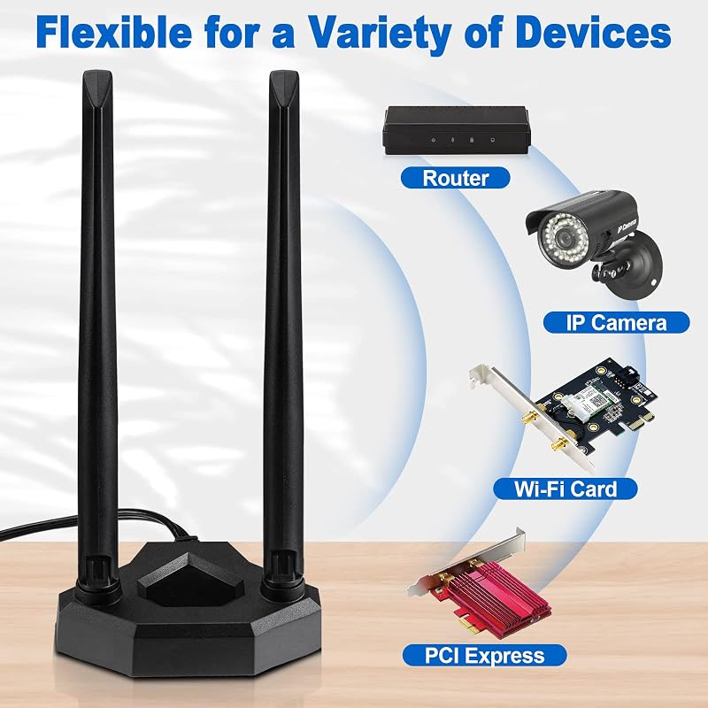 Eightwood Dual Band 2.4G/5.8G WLAN antenna mágneses talppal és 2m RP-SMA kábellel