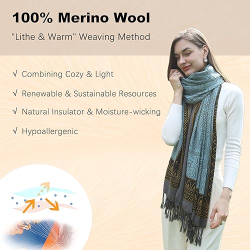 Miniatura 219 de DANA XU Manta de pashmina extragrande 100% de lana merina, bufanda de viaje, bufanda de cachemira para mujer, otoño e invierno, chal de gran