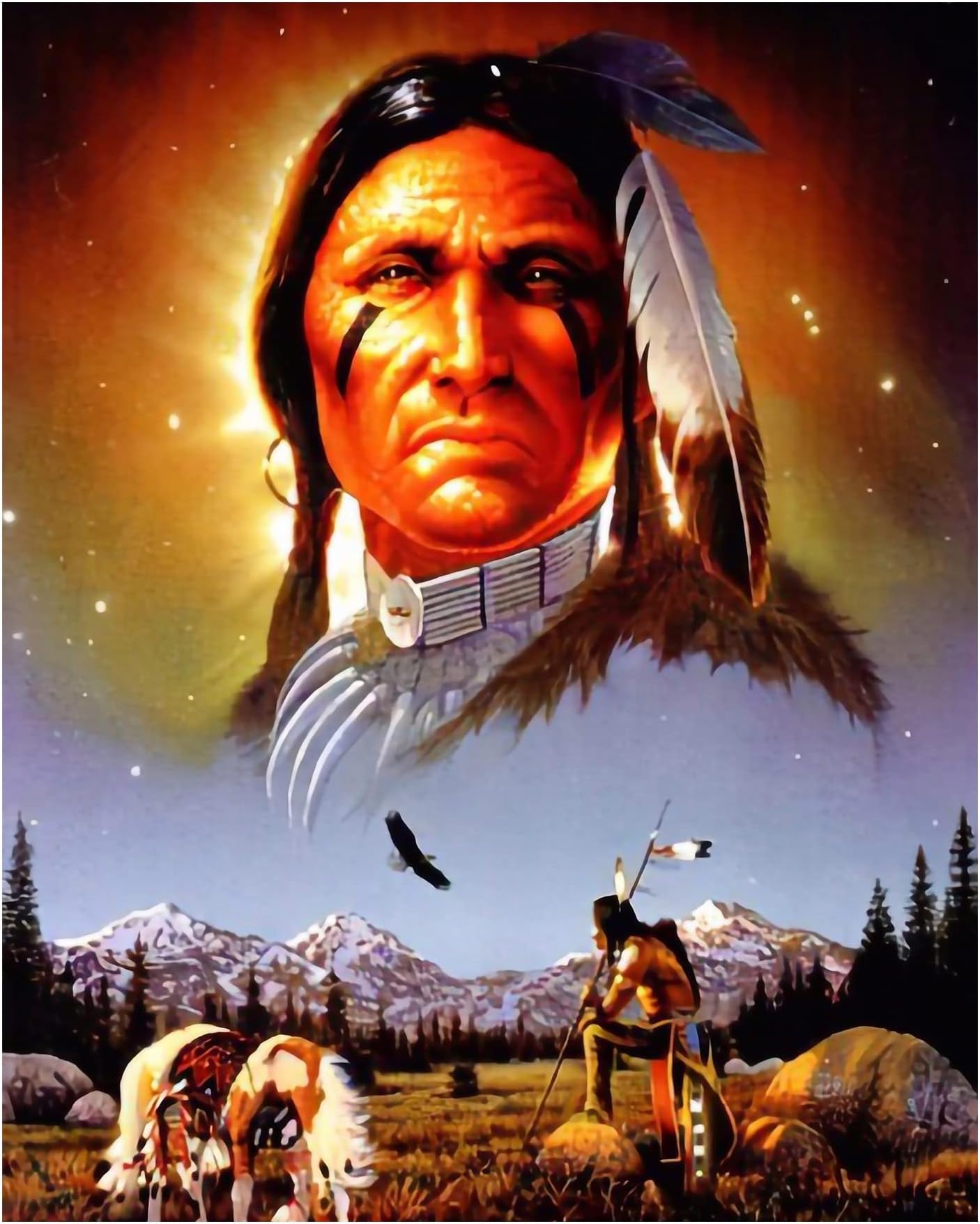 Native American Indian Chief - Vintage Spiritual Inspirational Wall Art, Motivational Painting Replica Wall Decor Print For Home Decor, Living Room Decor, Office Decor & Yoga Decor, Unframed - 8x10