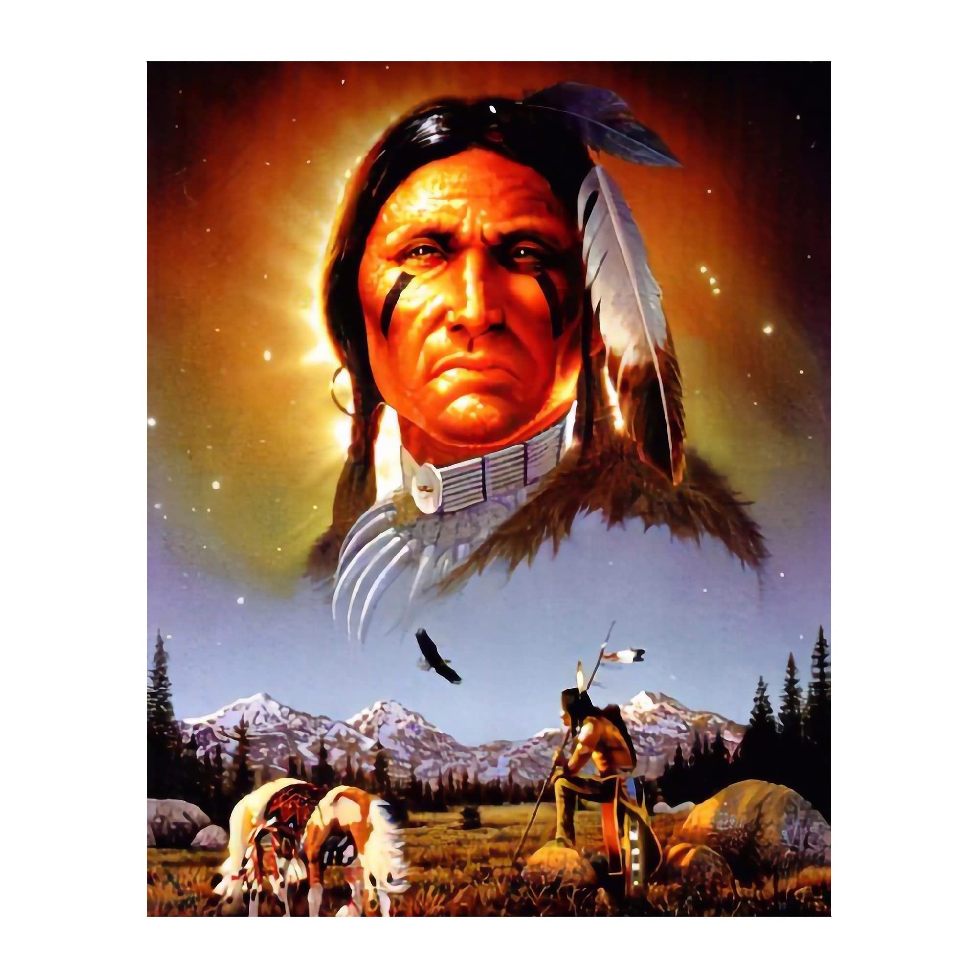 Native American Indian Chief - Vintage Spiritual Inspirational Wall Art, Motivational Painting Replica Wall Decor Print For Home Decor, Living Room Decor, Office Decor & Yoga Decor, Unframed - 8x10