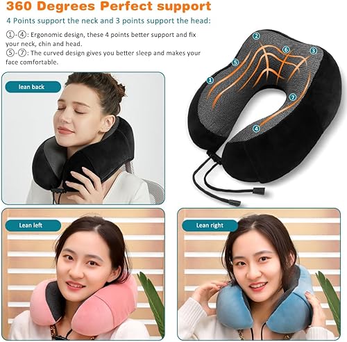 Miniatura 2 de Almohada de cuello de viaje, almohada de espuma viscoelástica para el cuello para avión, almohada portátil de espuma de viaje de 360, con máscara de