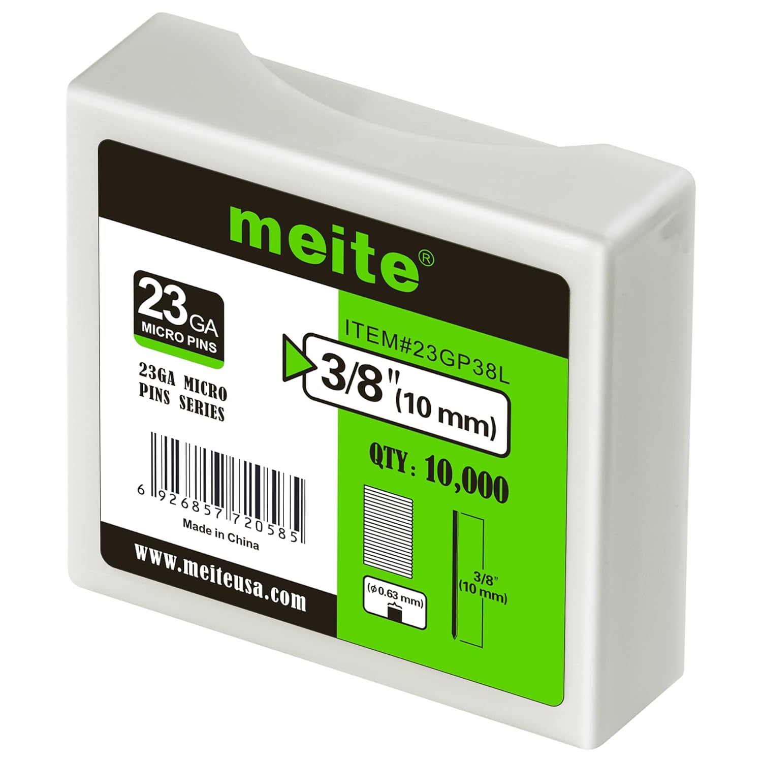 meite 23 Gauge Pin Nails, 3/8-Inch Micro Headless Pins for Pin Nailer - Galvanized Pins Nails for Nail Gun, Ideal for Fine Woodworking and Trim Work (6 Boxes)