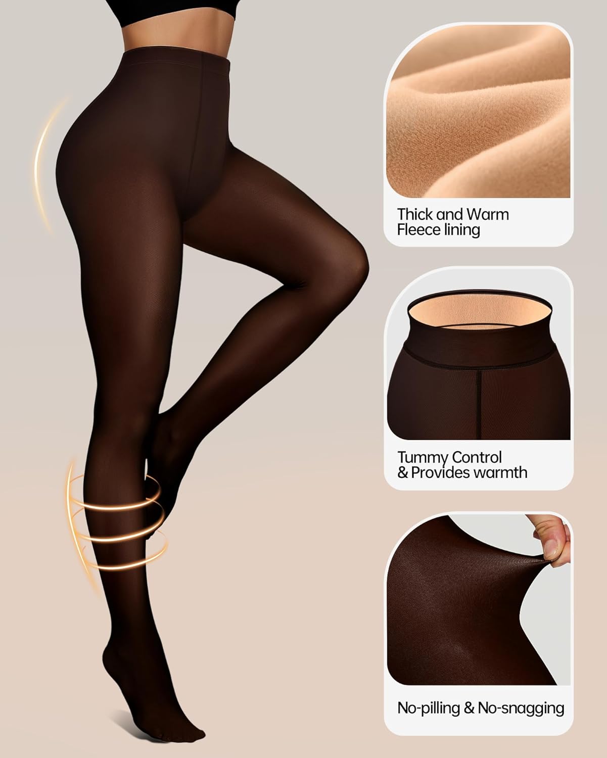 OEAK Womens Fleece Lined Tights Fake Translucent Pantyhose Thermal Opaque High Waisted Winter Legging Footed Sheer Tights - Image 2