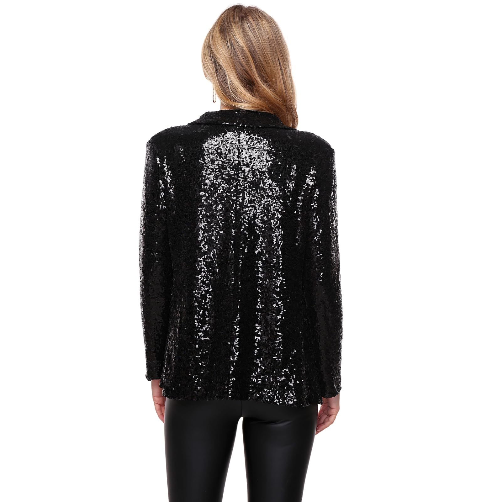 Chaqueta de lentejuelas para mujer, chaqueta con purpurina, solapa, manga larga, frontal, abierta, fiesta, festivo, ropa exterior, chaqueta de negocios casual