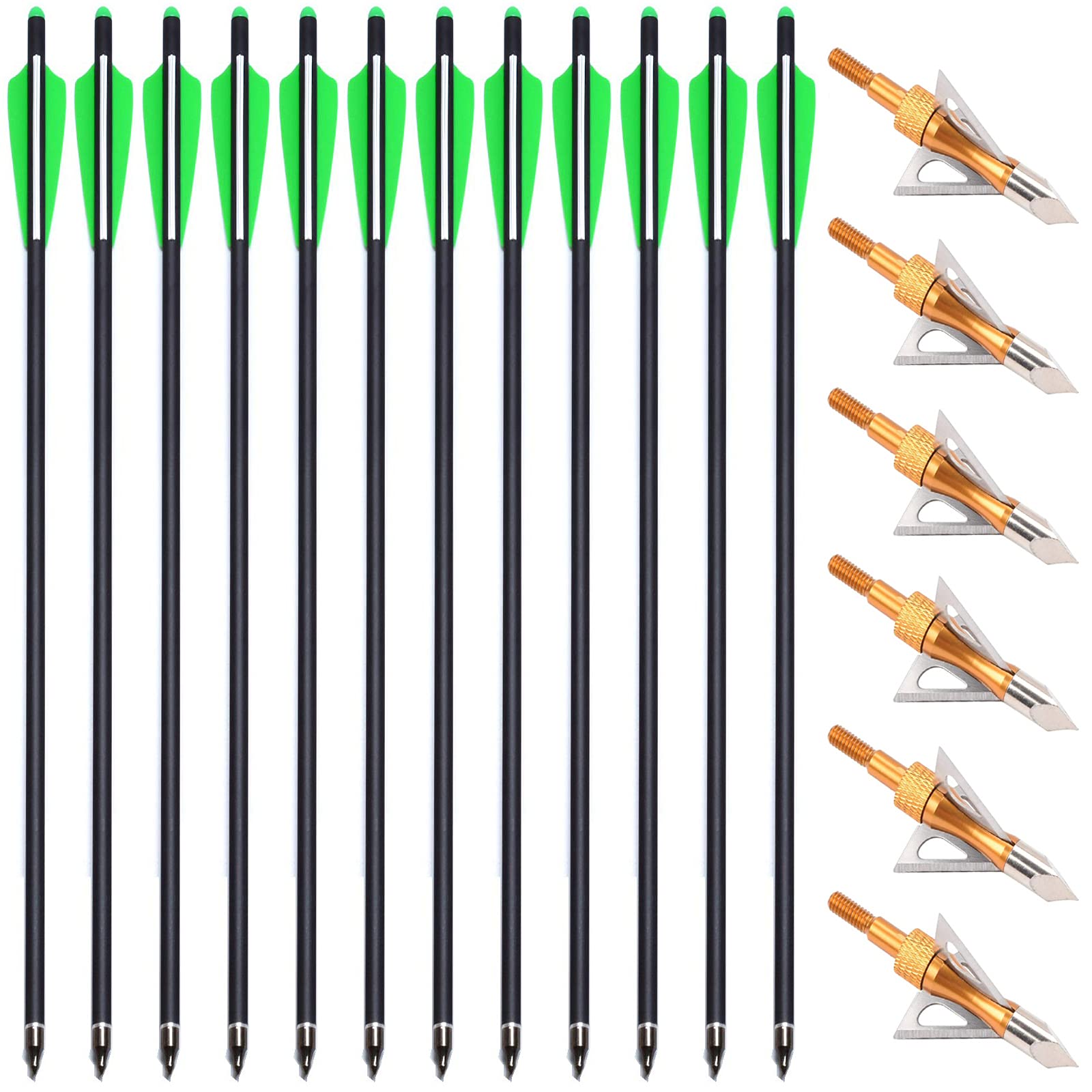 12 Stück Carbon Armbrustbolzen 20 Zoll Armbrustpfeile und 6 Stück Armbrust Jagdspitzen kit,Armbrust Carbonpfeile für Jagd und Zielbogenschießen Schießen